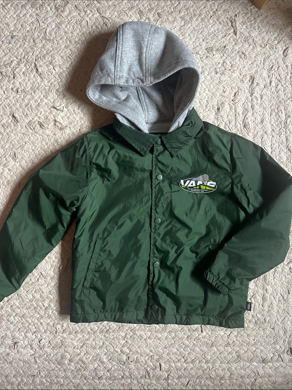 Vans Green Jacket with Gray Hood for Kids